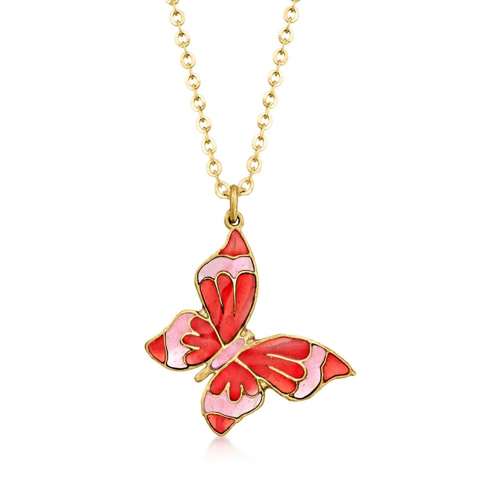 商品Ross-Simons|Ross-Simons Italian Pink and Red Enamel Butterfly Necklace in 14kt Yellow Gold,价格¥1279,第1张图片