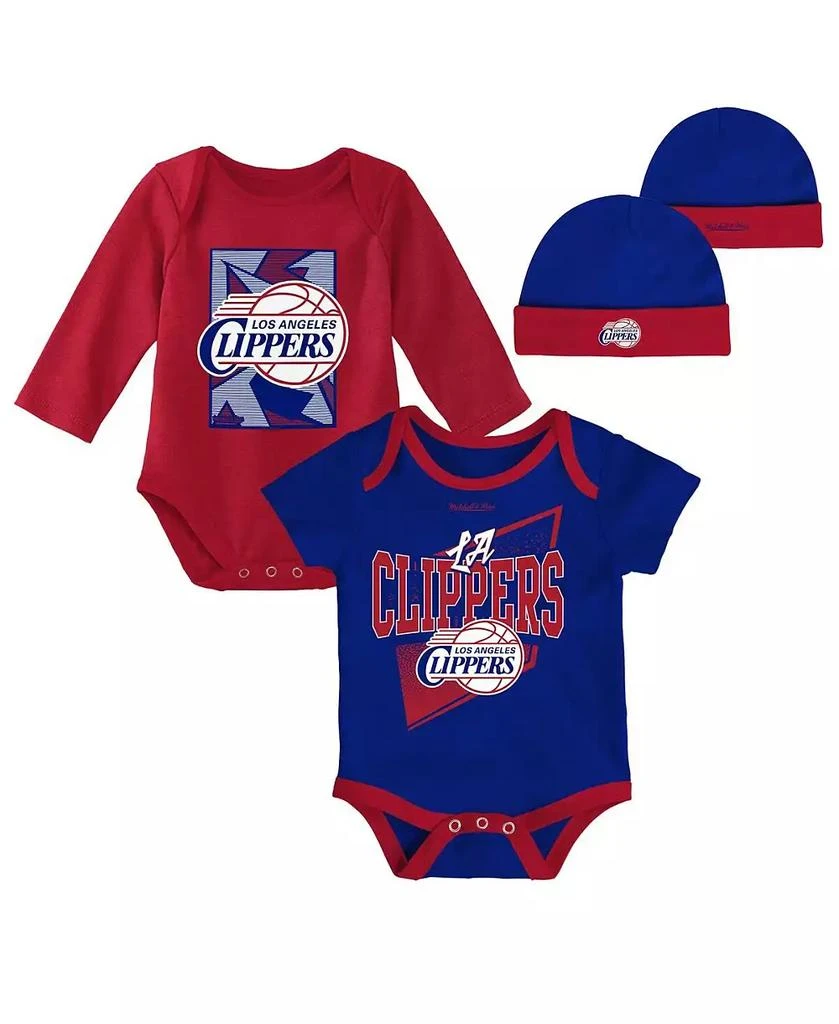 商品Mitchell & Ness|Infant Boys and Girls Royal, Red LA Clippers Hardwood Classics Bodysuits and Cuffed Knit Hat Set,价格¥306,第2张图片详细描述