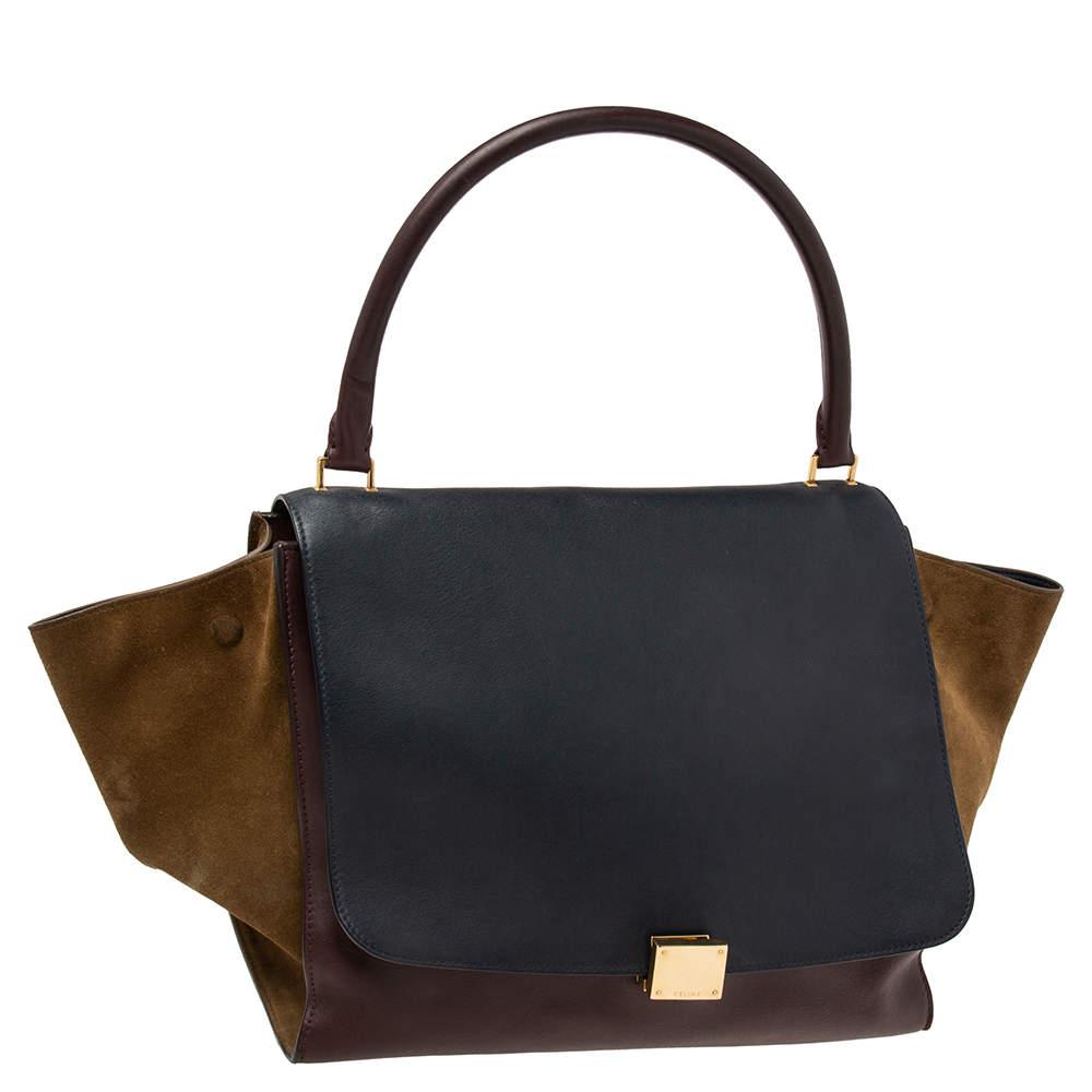 Celine Tri-Color Leather And Suede Large Trapeze Top Handle Bag商品第3张图片规格展示