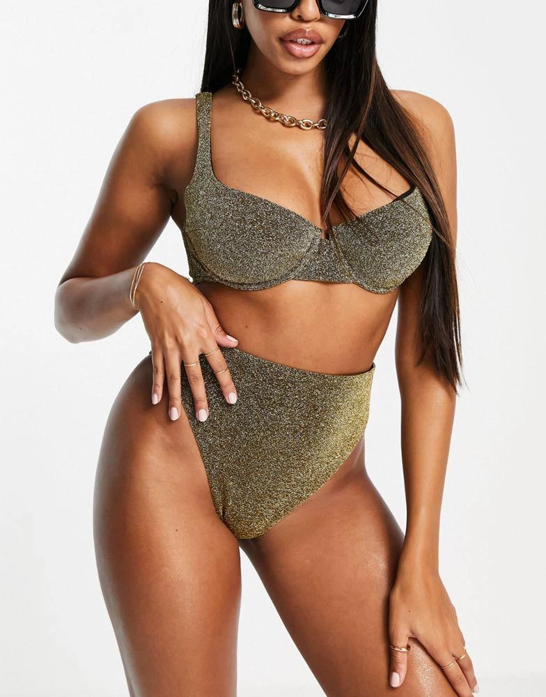 商品ASOS|ASOS DESIGN fuller bust step front underwired bikini top in black gold glitter dd-g,价格¥118,第1张图片