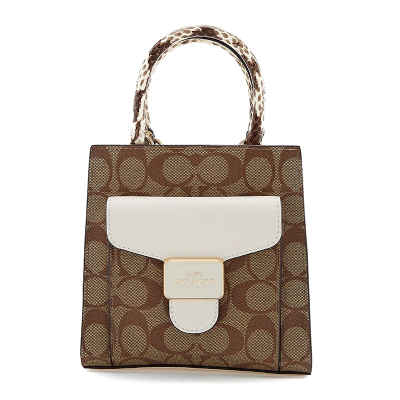 商品[国内直发] Coach|蔻驰新款COACH女包奢侈品 女士经典印花卡其拼色PVC配皮手提单肩斜挎包礼物送女友  C7227 IMOTV,价格¥2085,第1张图片