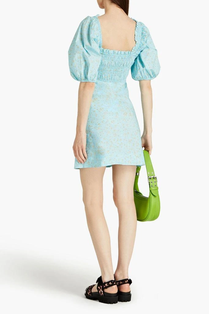 商品Ganni|Shirred floral-print cotton-poplin mini dress,价格¥426,第3张图片详细描述