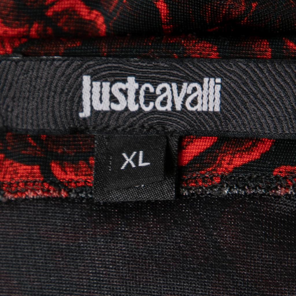 Just Cavalli Red & Black Floral Printed Jersey Midi Skirt XL商品第4张图片规格展示