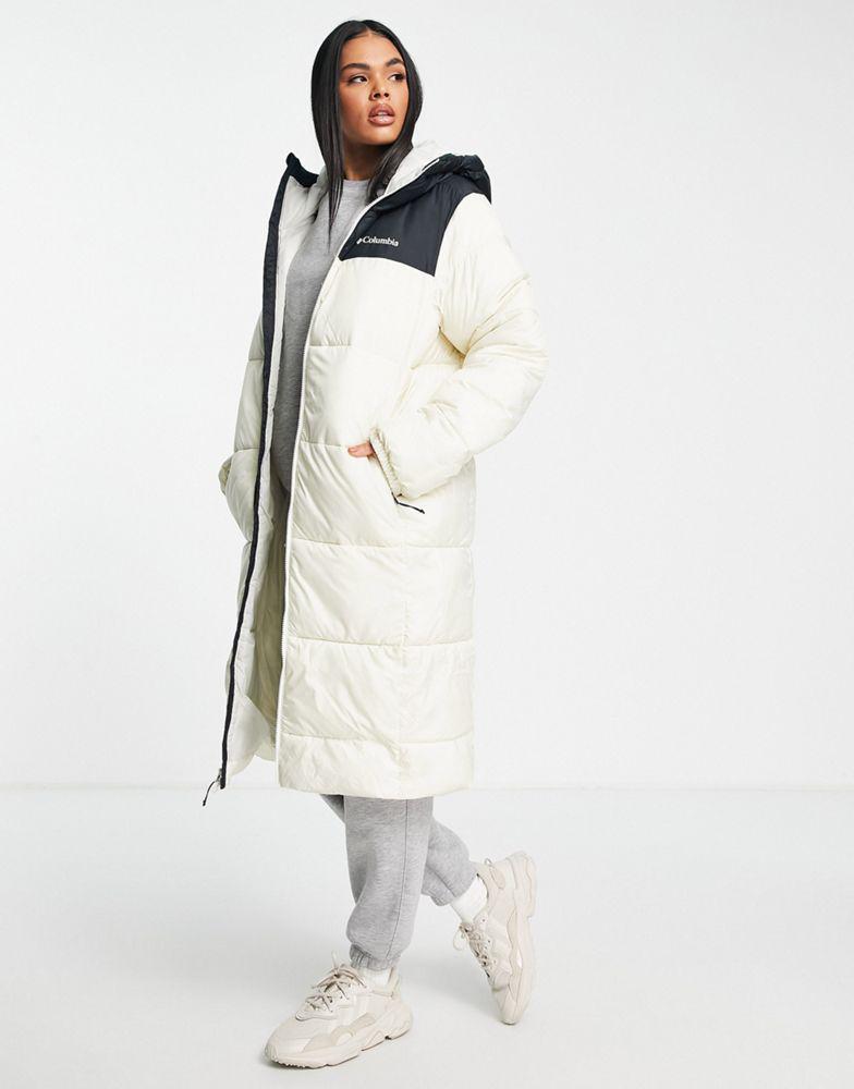 商品Columbia|Columbia Puffect long line puffer coat in beige/black Exclusive at ASOS,价格¥1336,第5张图片详细描述