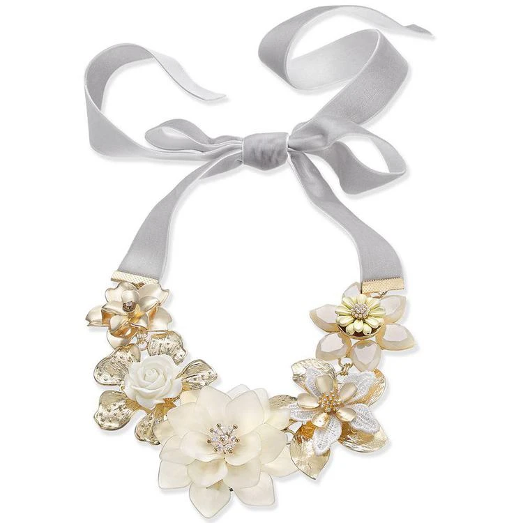 商品INC International|I.N.C. Gold-Tone Crystal & Imitation Pearl White Flower Velvet Ribbon 42" Statement Necklace, Created for Macy's,价格¥99,第1张图片