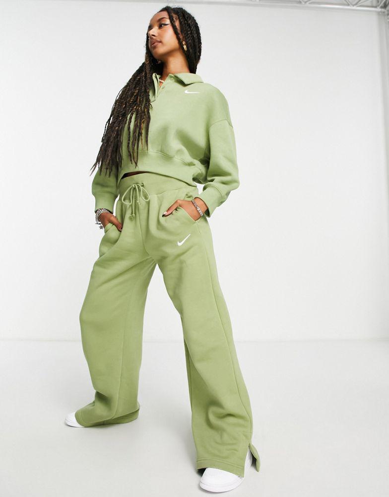 Nike mini swoosh high rise wide leg joggers in alligator green商品第1张图片规格展示