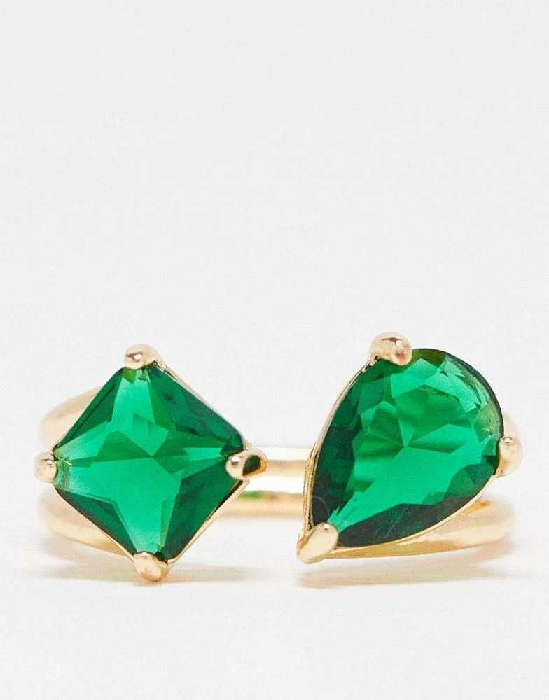 商品ASOS|ASOS DESIGN open ring with split band and emerald stone in gold tone,价格¥51,第3张图片详细描述