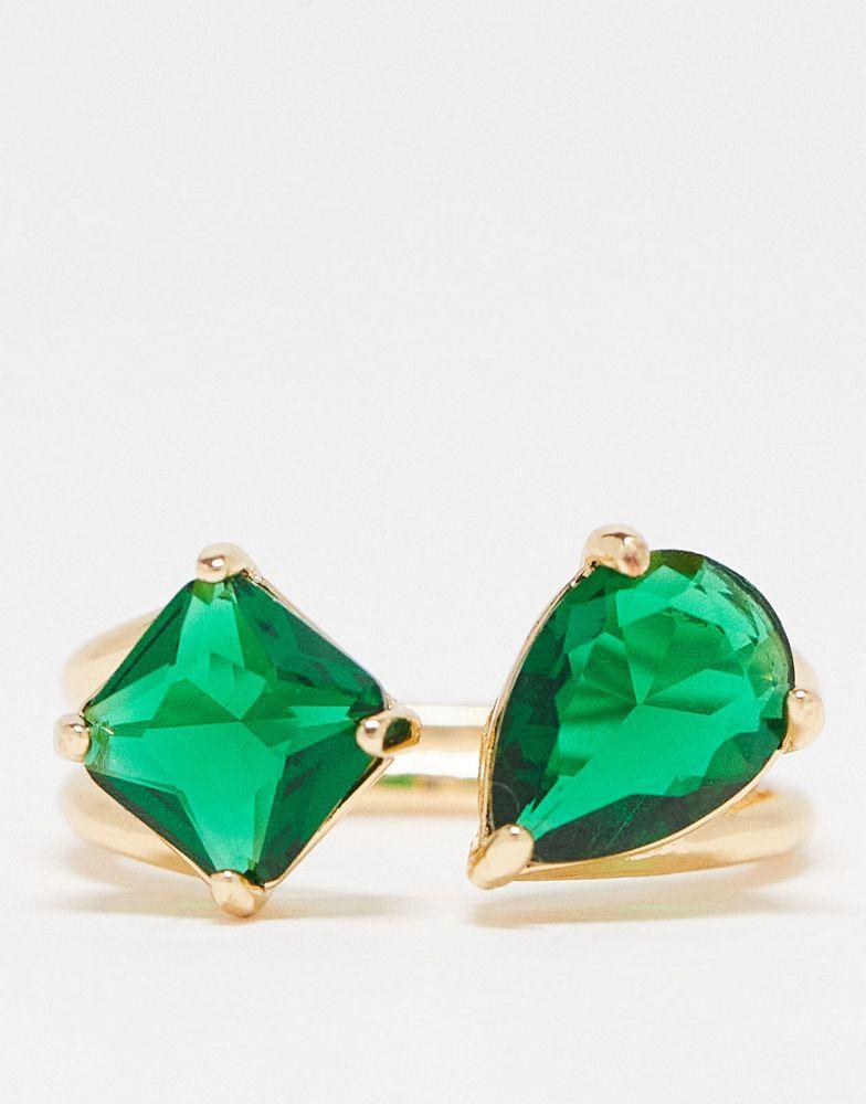 商品ASOS|ASOS DESIGN open ring with split band and emerald stone in gold tone,价格¥58,第5张图片详细描述