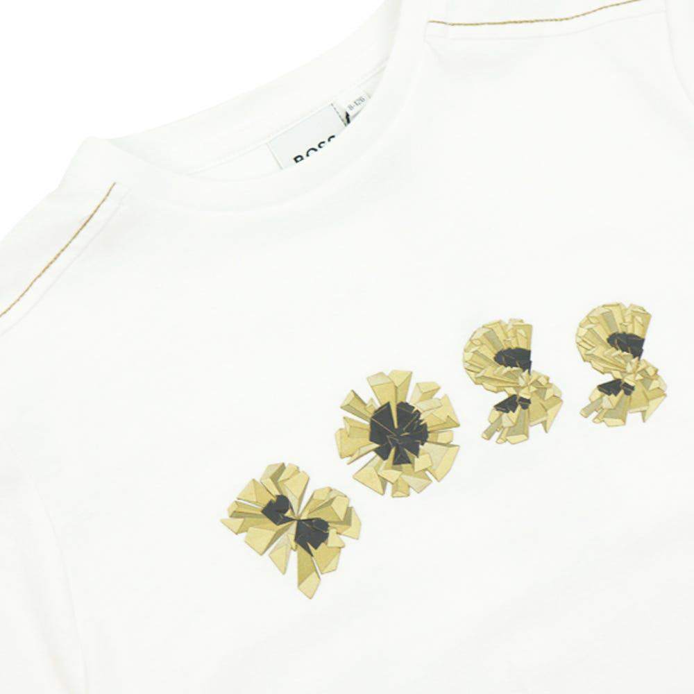 White Short Sleeve Gold Logo T Shirt商品第2张图片规格展示