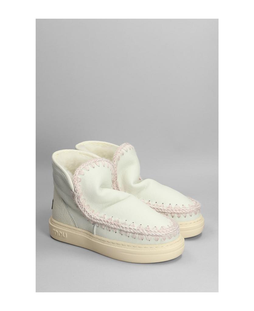 Eskimo Sneaker Bold Low Heels Ankle Boots In White Leather商品第2张图片规格展示