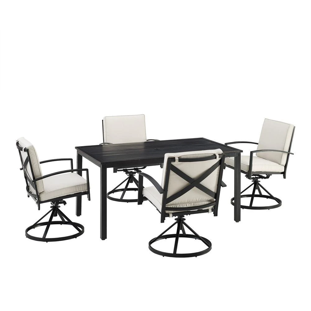 商品Crosley Furniture|Kaplan 5Pc Outdoor Metal Dining Set Oatmeal/Oil Rubbed Bronze - Table & 4 Swivel Chairs,价格¥12348,第3张图片详细描述