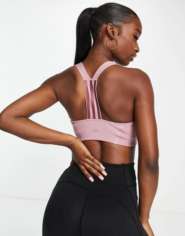 商品Adidas|adidas Training 3 Stripe design mid-support sports bra in dark pink,价格¥165,第3张图片详细描述