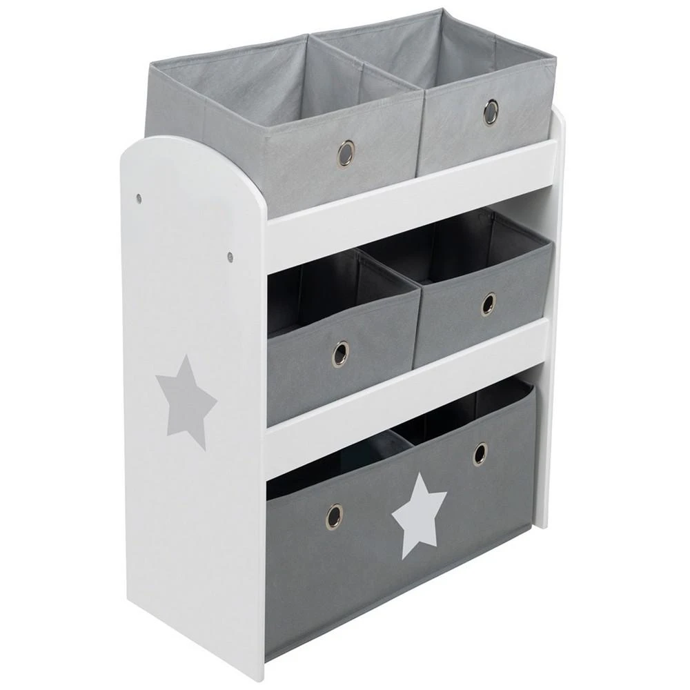 商品Roba-Kids|Play Shelf Stars Children's Multi Bin Toy Organizer Shelf Storage Cabinet with Fabric Boxes Set, 6 Piece,价格¥596,第1张图片