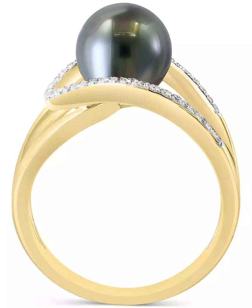 商品Effy|EFFY® Black Tahitian Pearl (8mm) & Diamond (1/6 ct. t.w.) Abstract Openwork Statement Ring in 14k Gold,价格¥8818,第4张图片详细描述