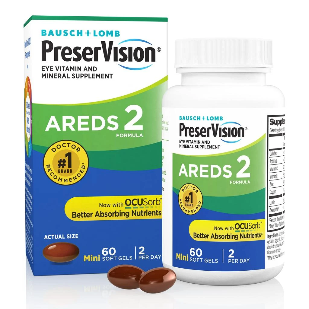 商品PreserVision|PreserVision AREDS 2 Eye Vitamin & Mineral Supplement, Contains Lutein, Vitamin C, Zeaxanthin, Zinc & Vitamin E, 60 Minigels (Packaging May Vary),价格¥157,第1张图片