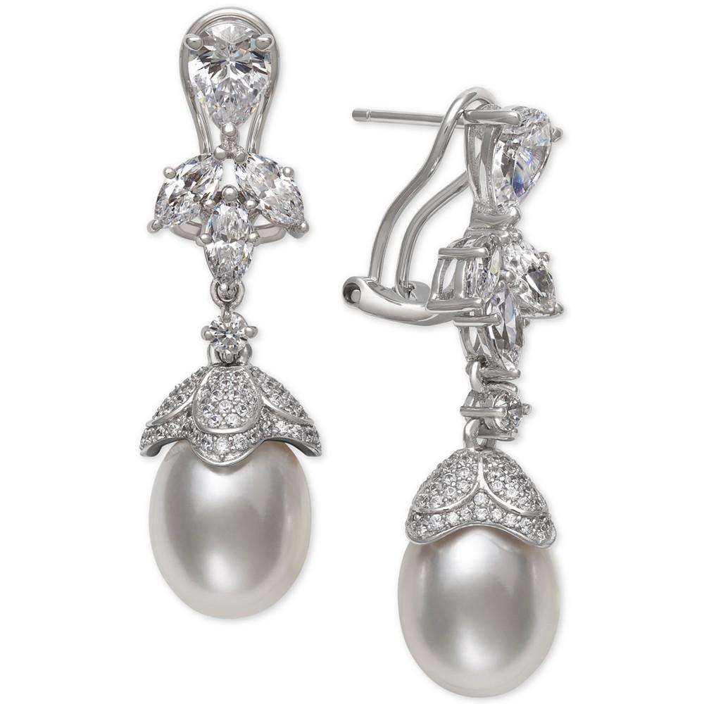 Cultured Freshwater Pearl (9-10mm) & Cubic Zirconia Drop Earrings in Sterling Silver, Created for Macy's商品第2张图片规格展示