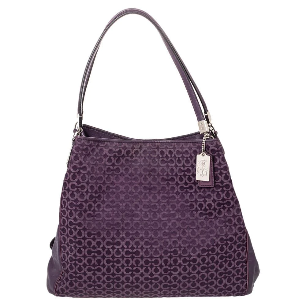 商品[二手商品] Coach|Coach Purple Signature Canvas And Leather Madison Phoebe Shoulder Bag,价格¥2071,第1张图片