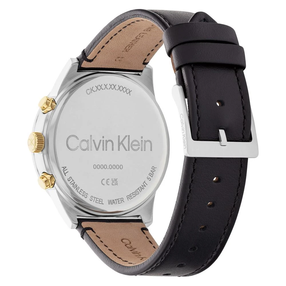 商品Calvin Klein|Men's Black Leather Strap Watch 44mm,价格¥1205,第3张图片详细描述