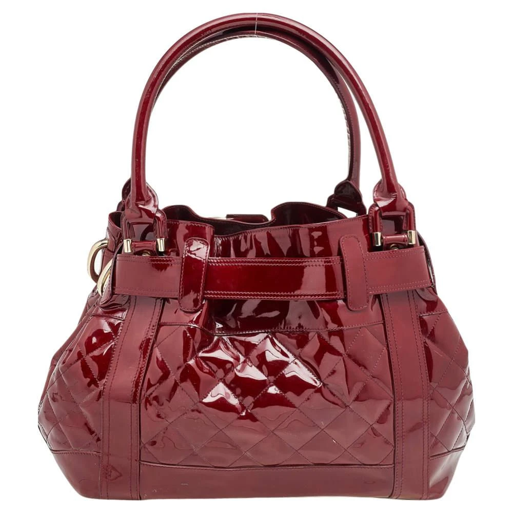 商品[二手商品] Burberry|Burberry Burgundy Patent Leather Quilted Prorsum Beaton Tote,价格¥2612,第4张图片详细描述