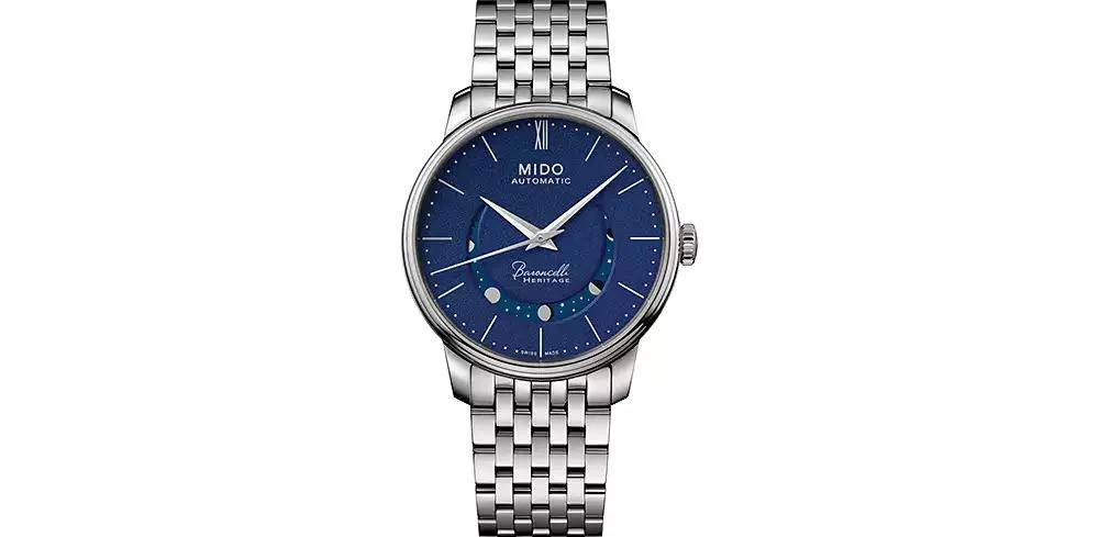 商品MIDO|Men's Swiss Automatic Baroncelli Smiling Moon Stainless Steel Bracelet Watch 39mm,价格¥9120,第1张图片