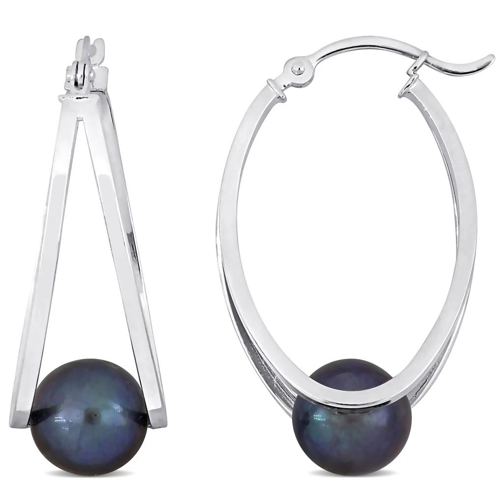 商品Mimi & Max|8-8.5mm Cultured Freshwater Black Pearl Earrings in Sterling Silver,价格¥227,第1张图片