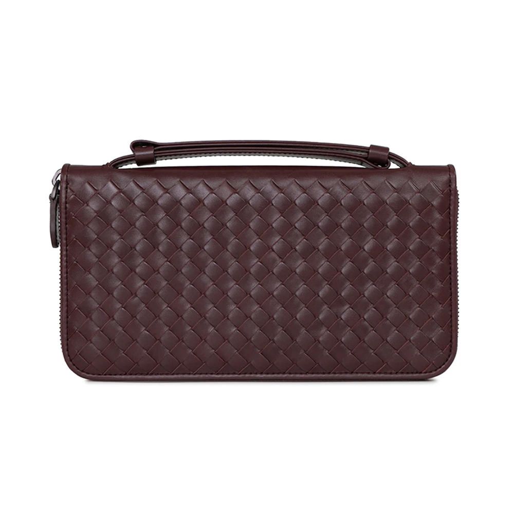 BOTTEGA VENETA 男士红褐色编织皮革拉链长款钱包 169730-V4651-5023 商品