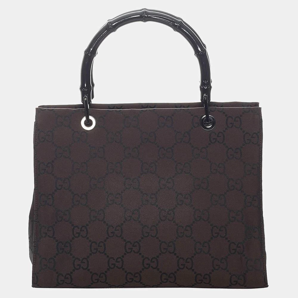 商品[二手商品] Gucci|Gucci Brown/Black GG Nylon Bamboo Satchel,价格¥4105,第3张图片详细描述