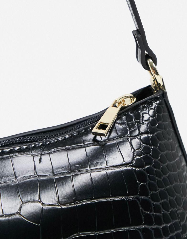 ASOS DESIGN black croc effect shoulder bag with hardware tabs商品第3张图片规格展示