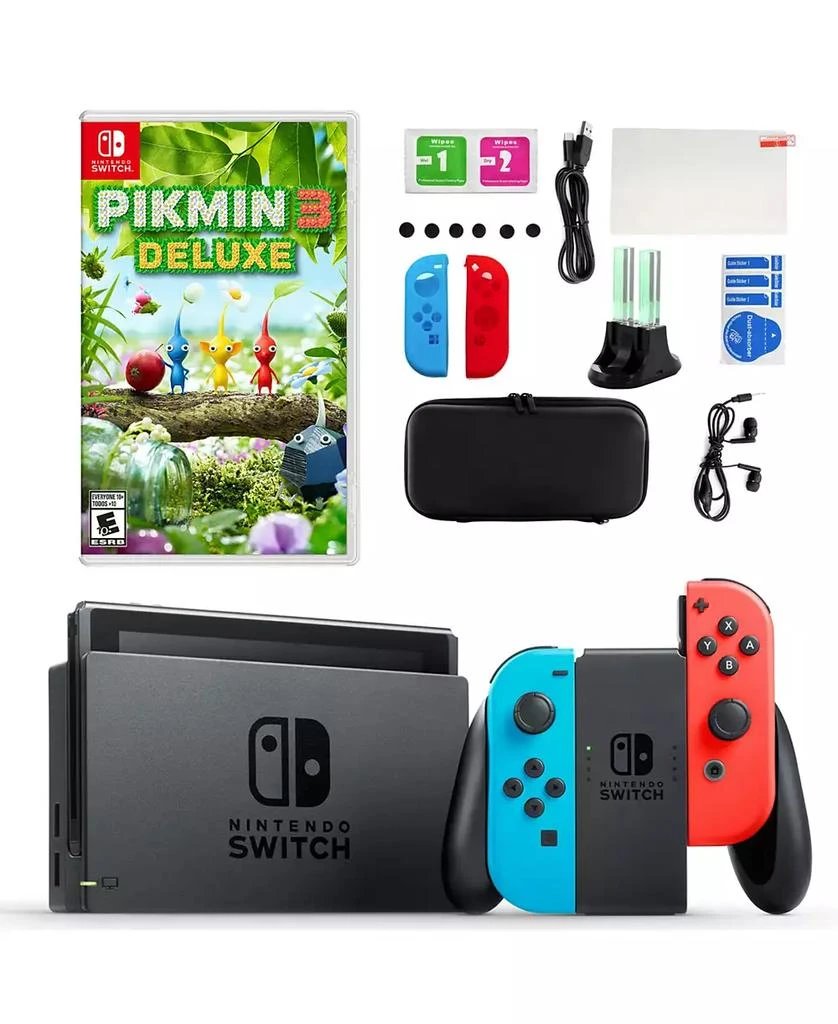 商品Nintendo|Switch in Neon with Pikmin 3 Deluxe & Accessories,价格¥3367,第1张图片