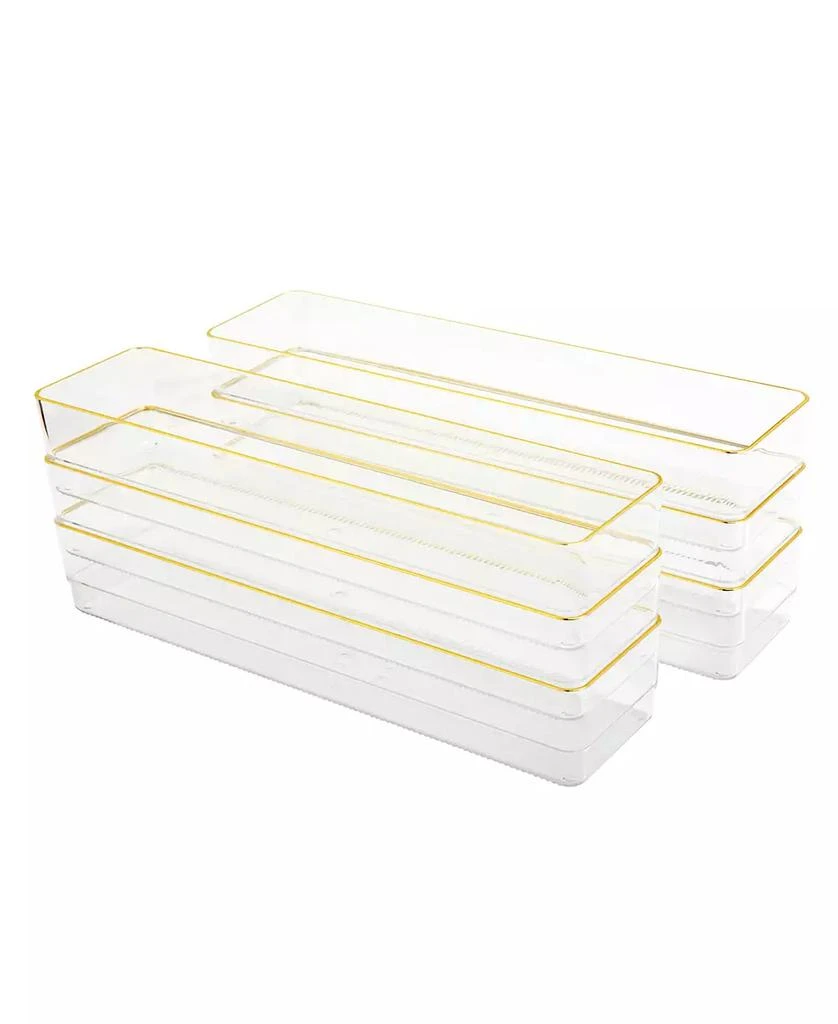 商品Martha Stewart|Kerry 6 Piece Plastic Stackable Office Desk Drawer Organizers, 12" x 3",价格¥208,第1张图片