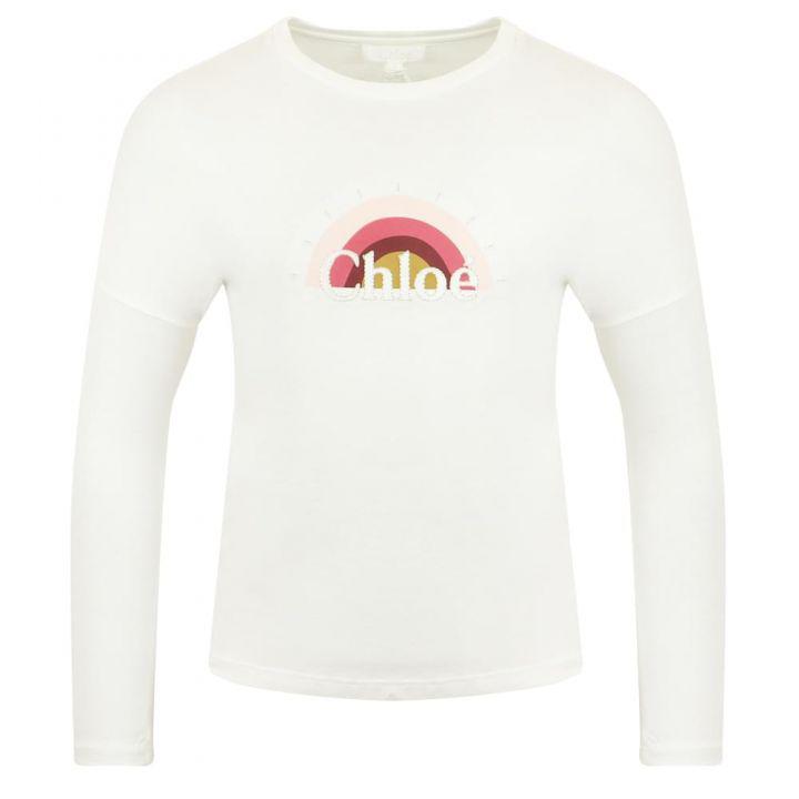 商品Chloé|Ivory Rainbow Logo Long Sleeve T Shirt,价格¥545-¥625,第1张图片