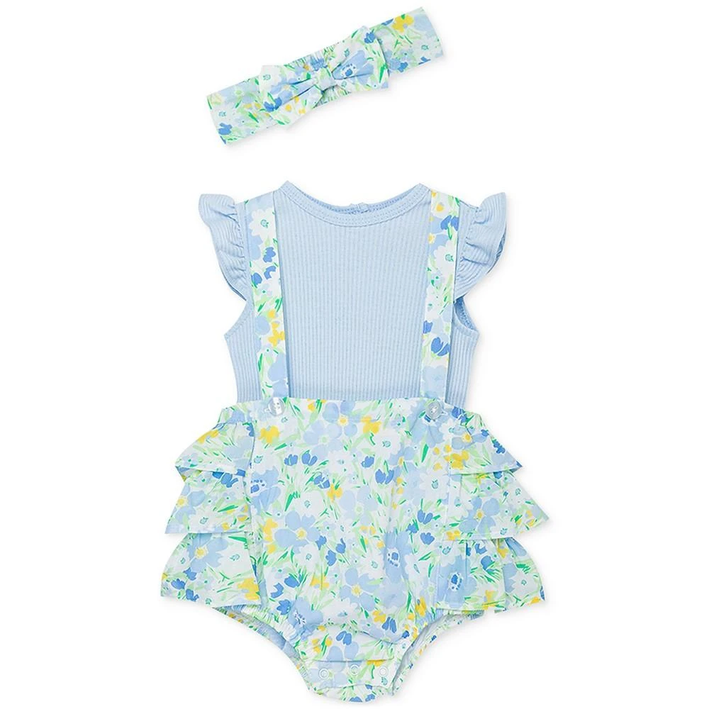 商品Little Me|Baby Girls Sweet Floral Shortall and Headband, 3 Piece Set,价格¥81,第1张图片