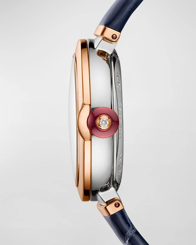 商品BVLGARI|LVCEA 33mm Pink Gold and Stainless Steel Mother-of-Pearl Watch with Diamonds and Blue Alligator Strap,价格¥77365,第3张图片详细描述