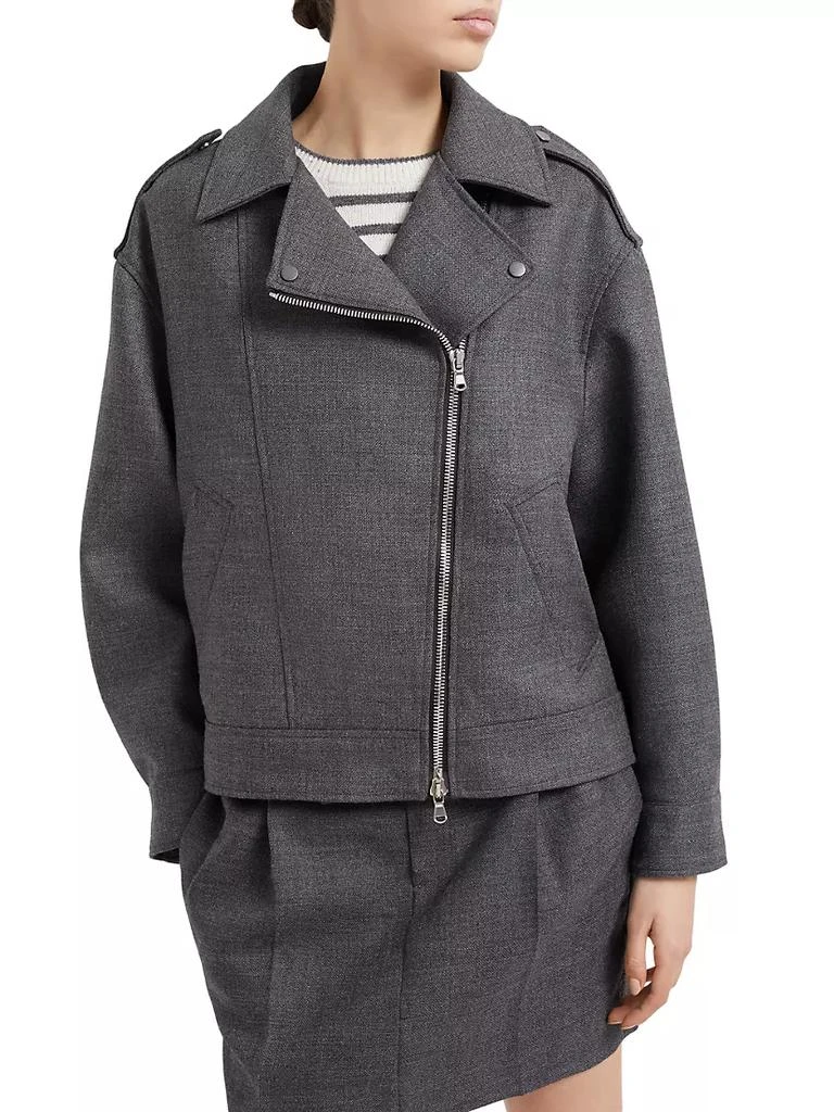 商品Brunello Cucinelli|Virgin Wool Biker Jacket with Shiny Details,价格¥33677,第2张图片详细描述