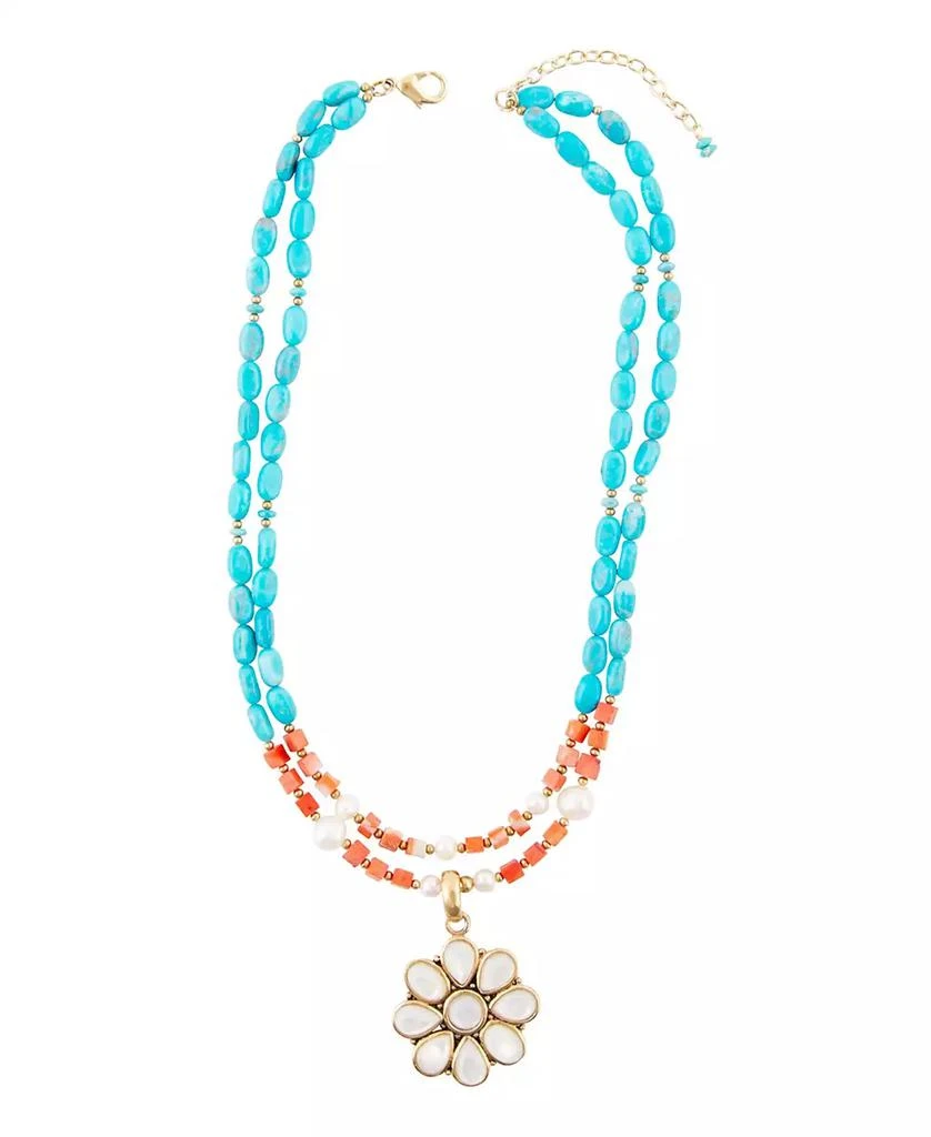 商品Barse|Hibiscus Genuine Multi Stone Mother of Pearl Bronze Flower Pendant Necklace,价格¥1296,第2张图片详细描述