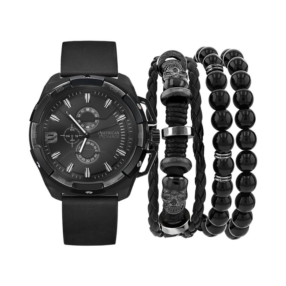 商品American Exchange|Men's Black Polyurethane Strap Watch 40mm Gift Set,价格¥148,第1张图片