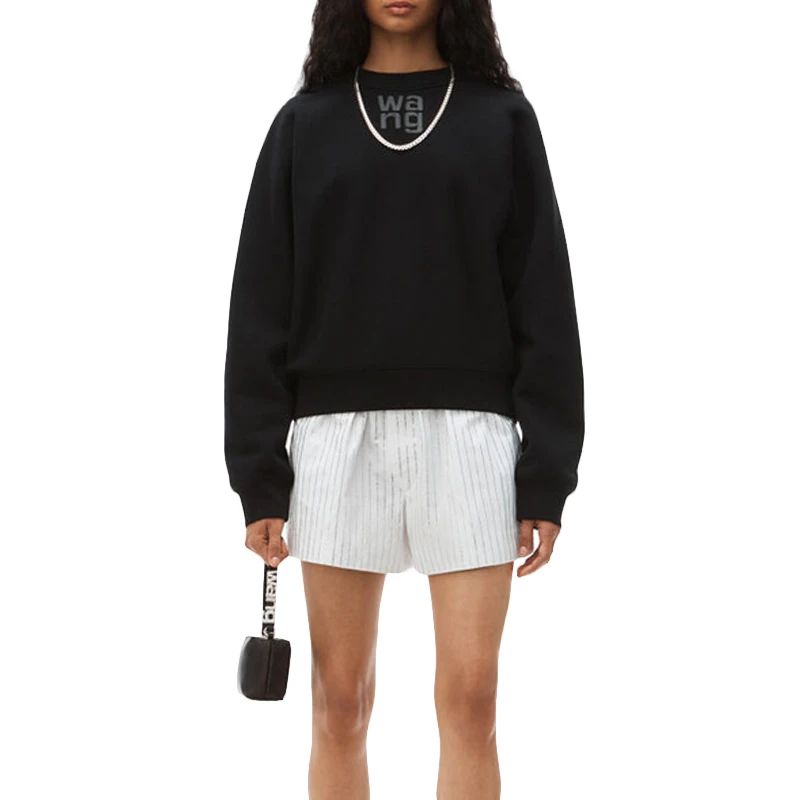ALEXANDER WANG 女士黑色泡泡袖徽标运动衫 4CC3211285-001 商品