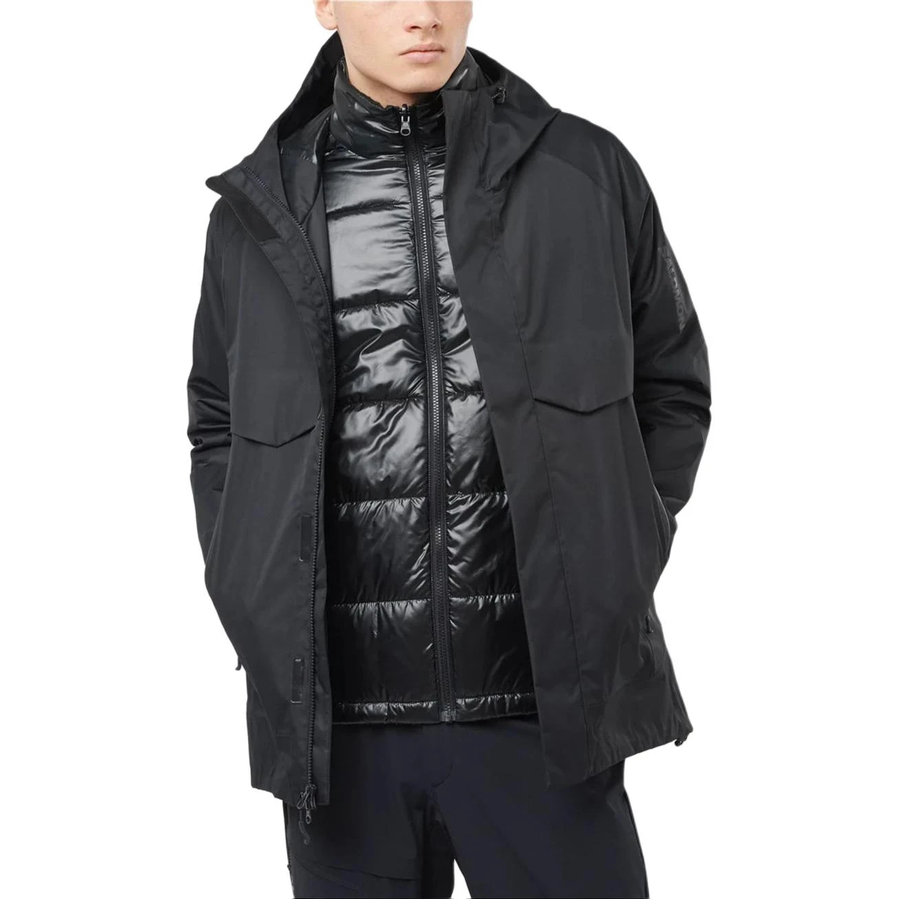 商品[国内直发] Salomon|萨洛蒙 纯色Logo字母印花两穿连帽拉链长袖夹克外套 男款 黑色,价格¥2267,第5张图片详细描述