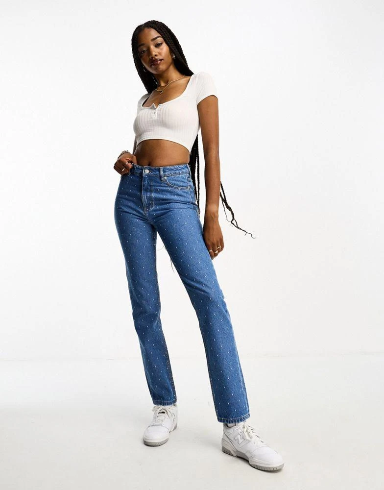 商品Don't Think Twice|DTT Tall embroidered dot mom jeans in mid blue,价格¥125,第4张图片详细描述