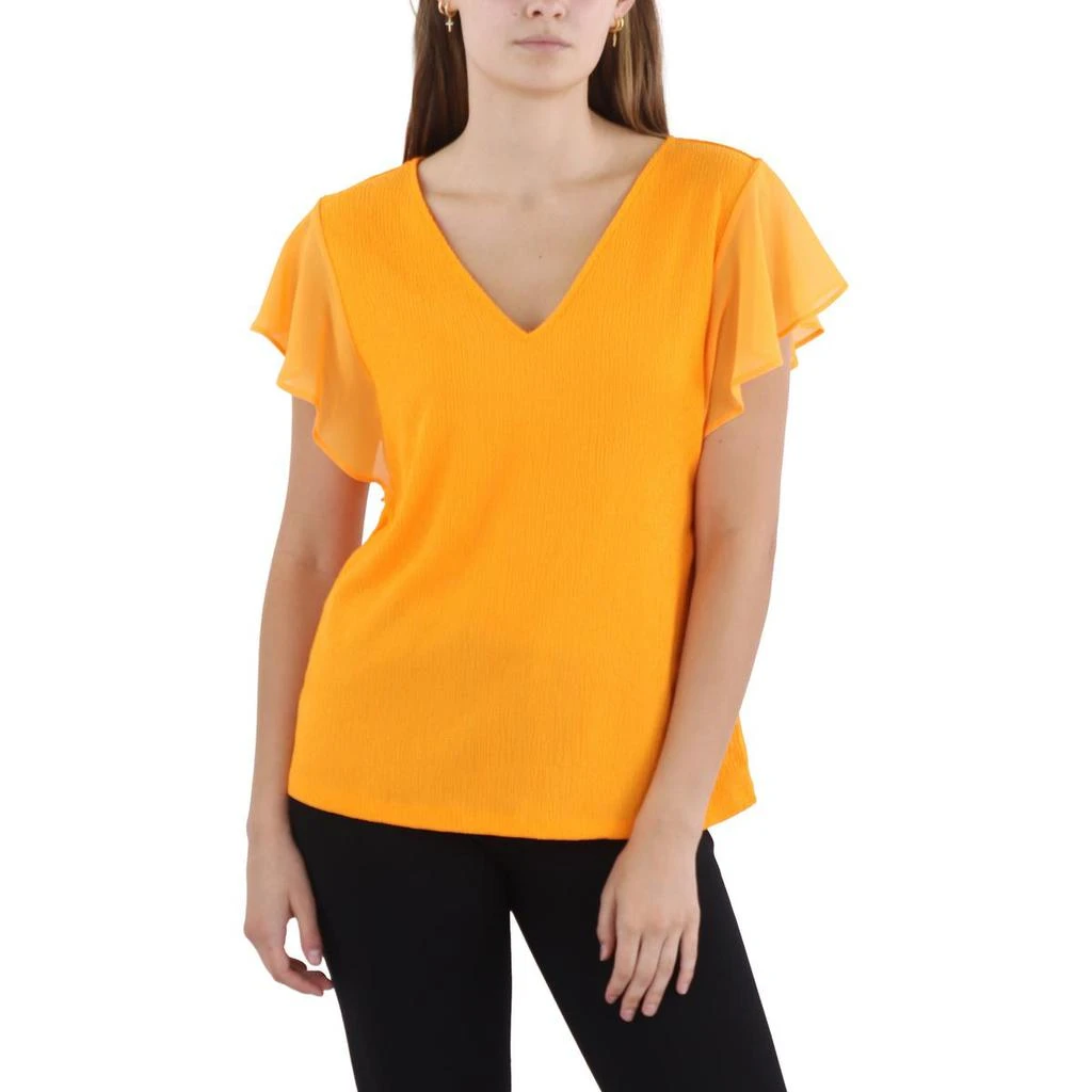 商品Calvin Klein|Calvin Klein Womens Chiffon Trim V Neck Blouse,价格¥168,第3张图片详细描述