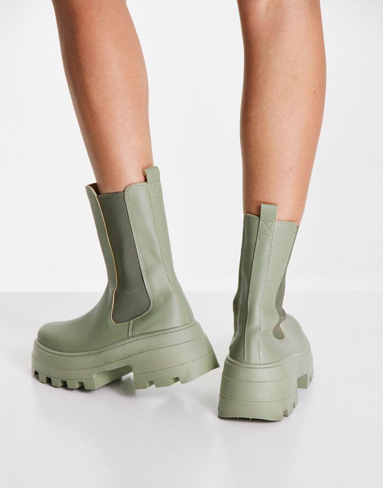 商品ASOS|ASOS DESIGN Wide Fit Ada chunky chelsea boots in khaki,价格¥166,第4张图片详细描述