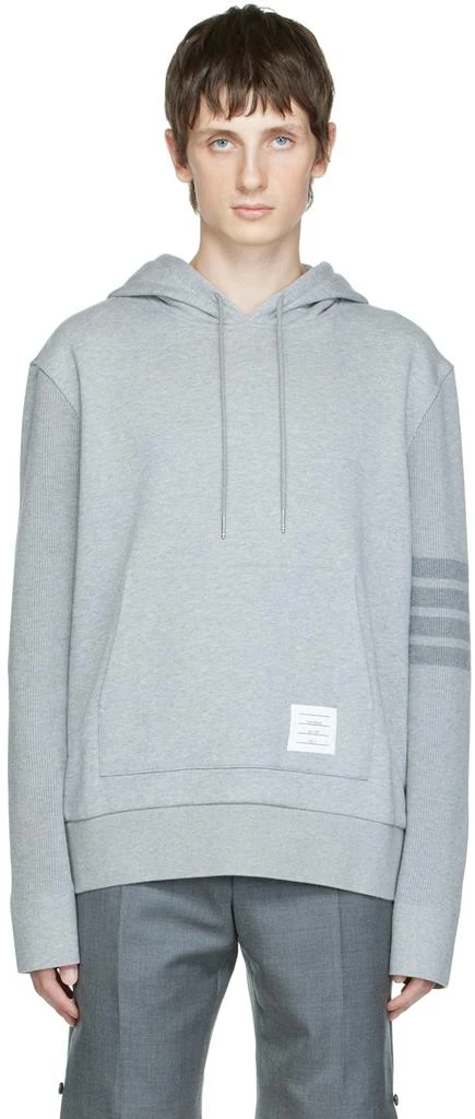 商品Thom Browne|Gray Loopback 4-Bar Hoodie,价格¥4934,第1张图片