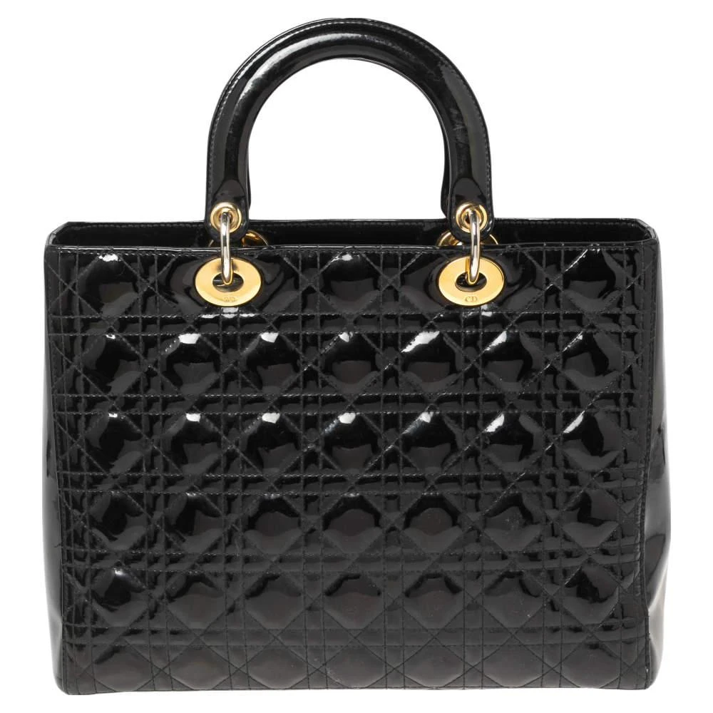 商品[二手商品] Dior|Dior Black Cannage Patent Leather Large Lady Dior Tote,价格¥10688,第4张图片详细描述