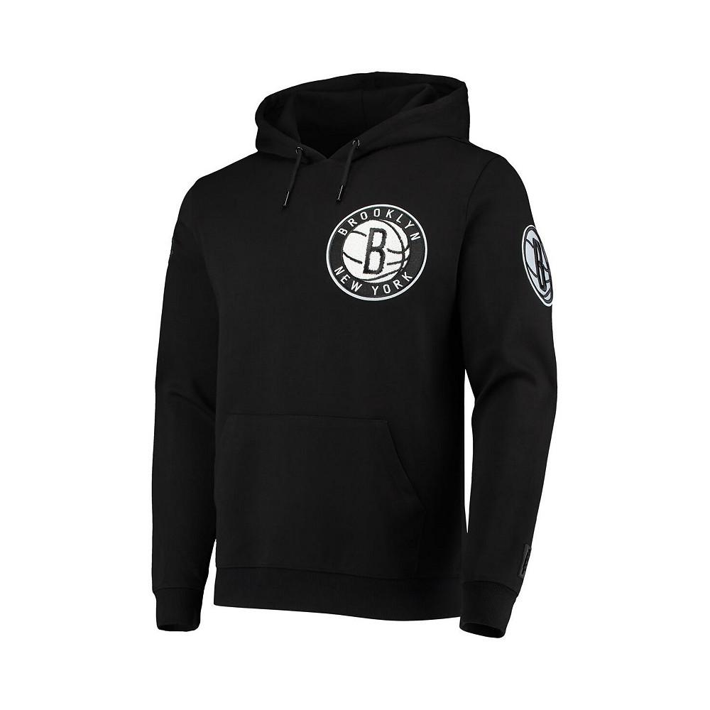 Men's Black Brooklyn Nets Chenille Pullover Hoodie商品第3张图片规格展示