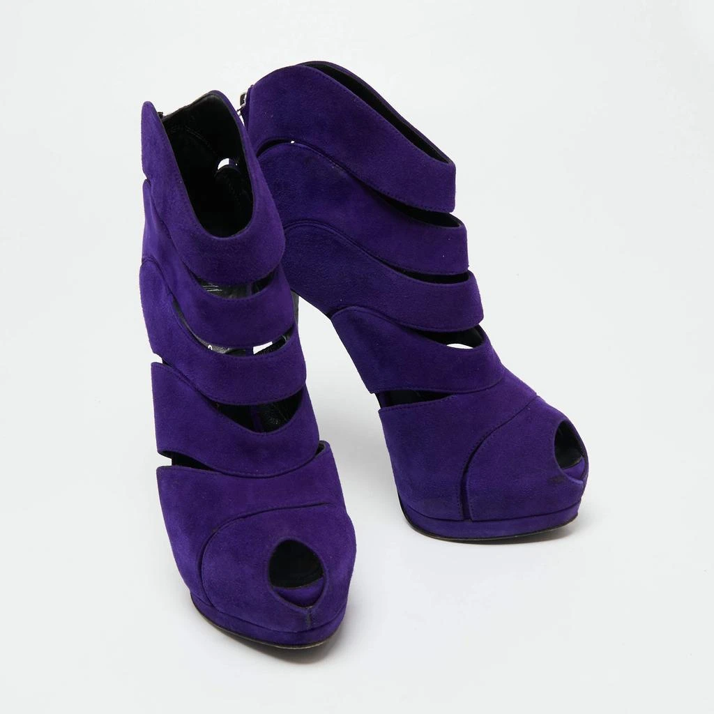 商品[二手商品] Giuseppe Zanotti|Giuseppe Zanotti Purple Suede Wave Cut Out Peep Toe Platform Booties Size 38,价格¥1315,第4张图片详细描述