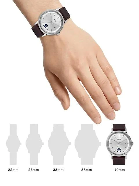 商品Timex|Marlin® Automatic Stainless Steel & Leather Strap Watch,价格¥1943,第2张图片详细描述