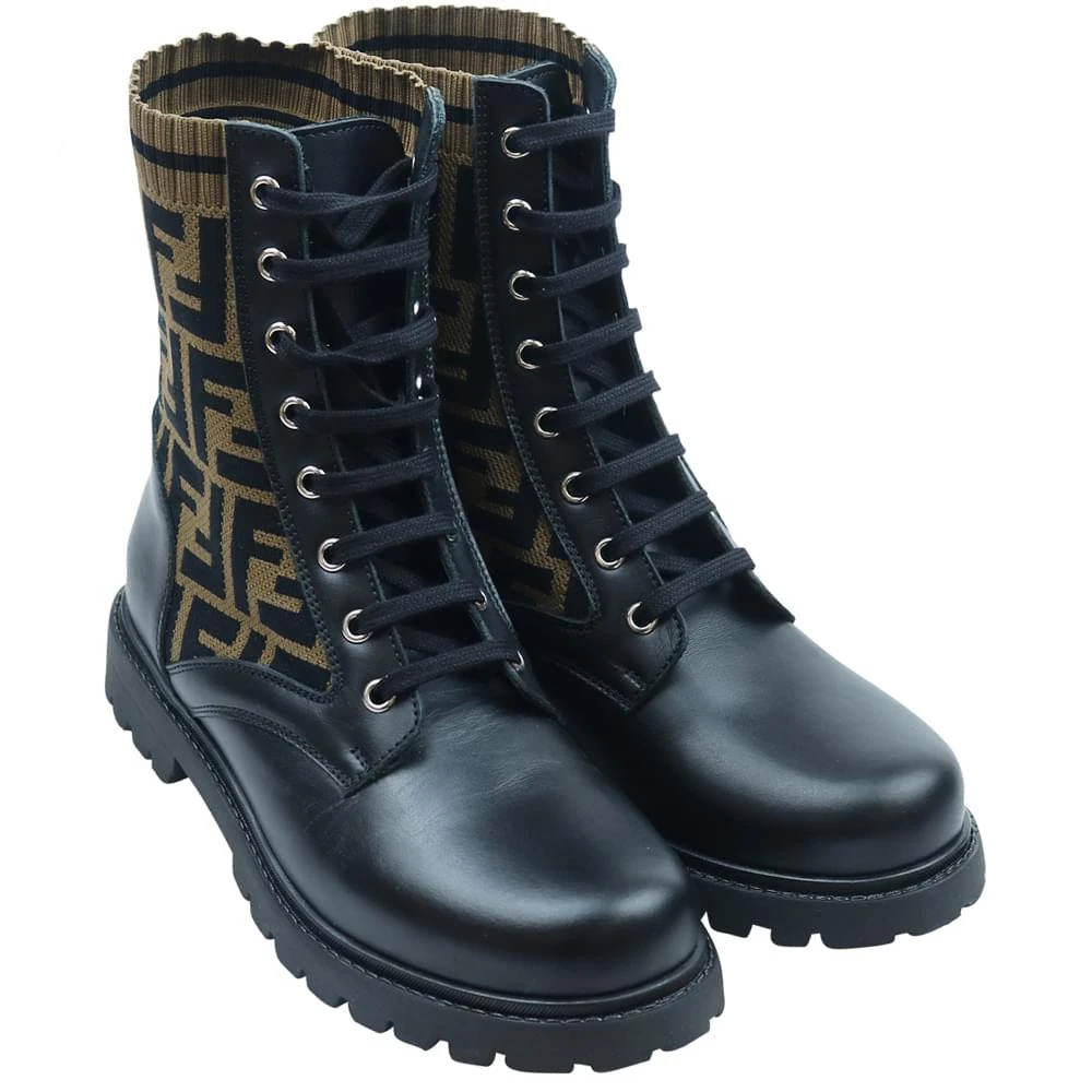 商品Fendi|Black & Brown FF Logo Boots,价格¥6381,第2张图片详细描述