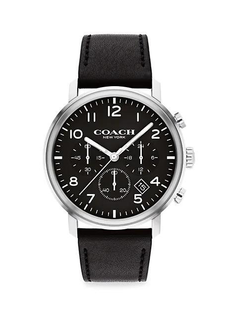 商品Coach|Harrison Stainless Steel Leather Strap Watch,价格¥1515,第1张图片