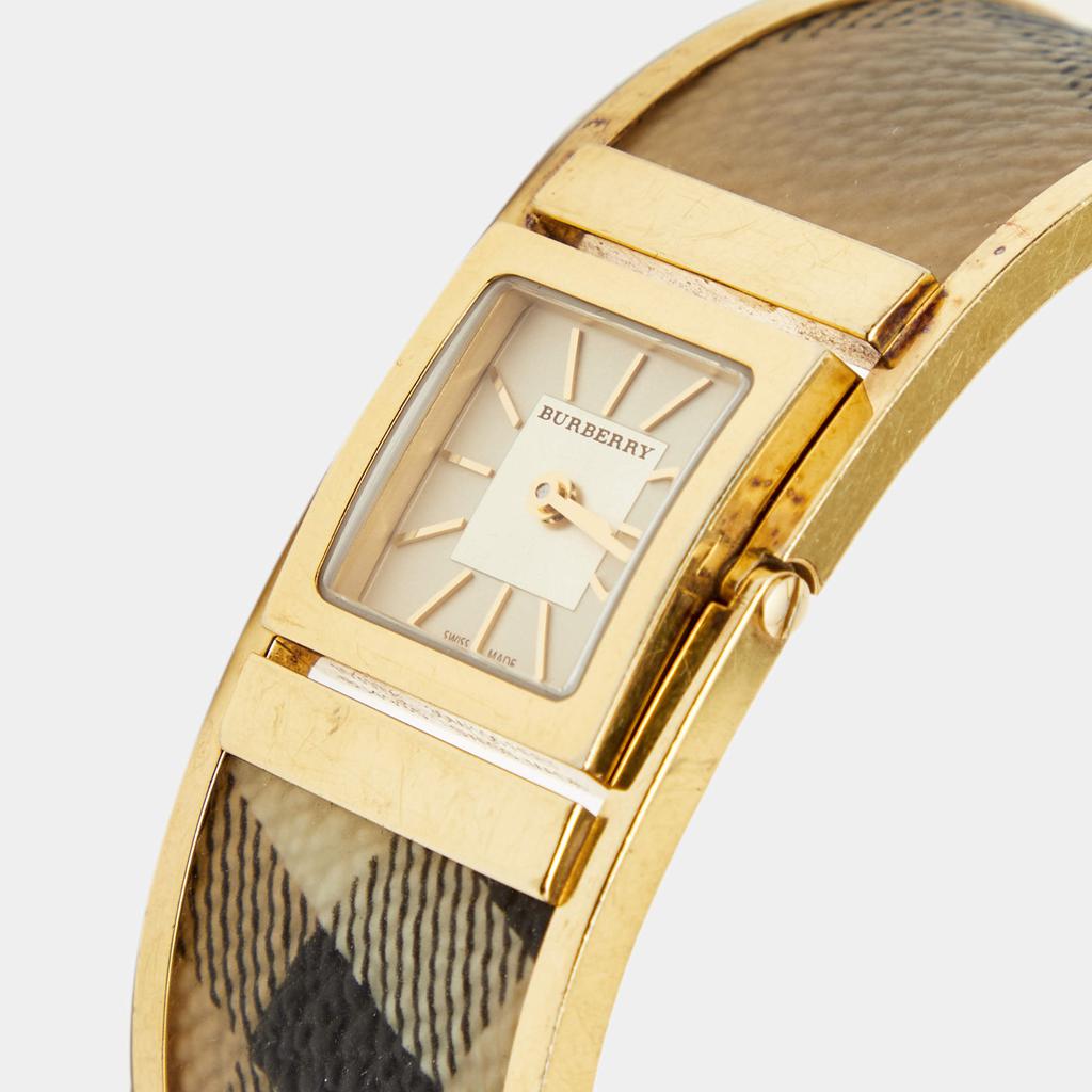 Burberry Champagne Gold Plated Stainless Steel Canvas Reversible Check BU4935 Women's Wristwatch 25 mm商品第2张图片规格展示