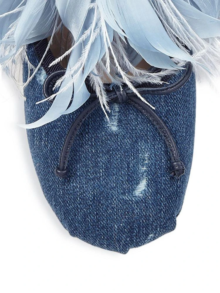 商品Miu Miu|Feather-Trimmed Denim Ballet Flats,价格¥2226,第3张图片详细描述